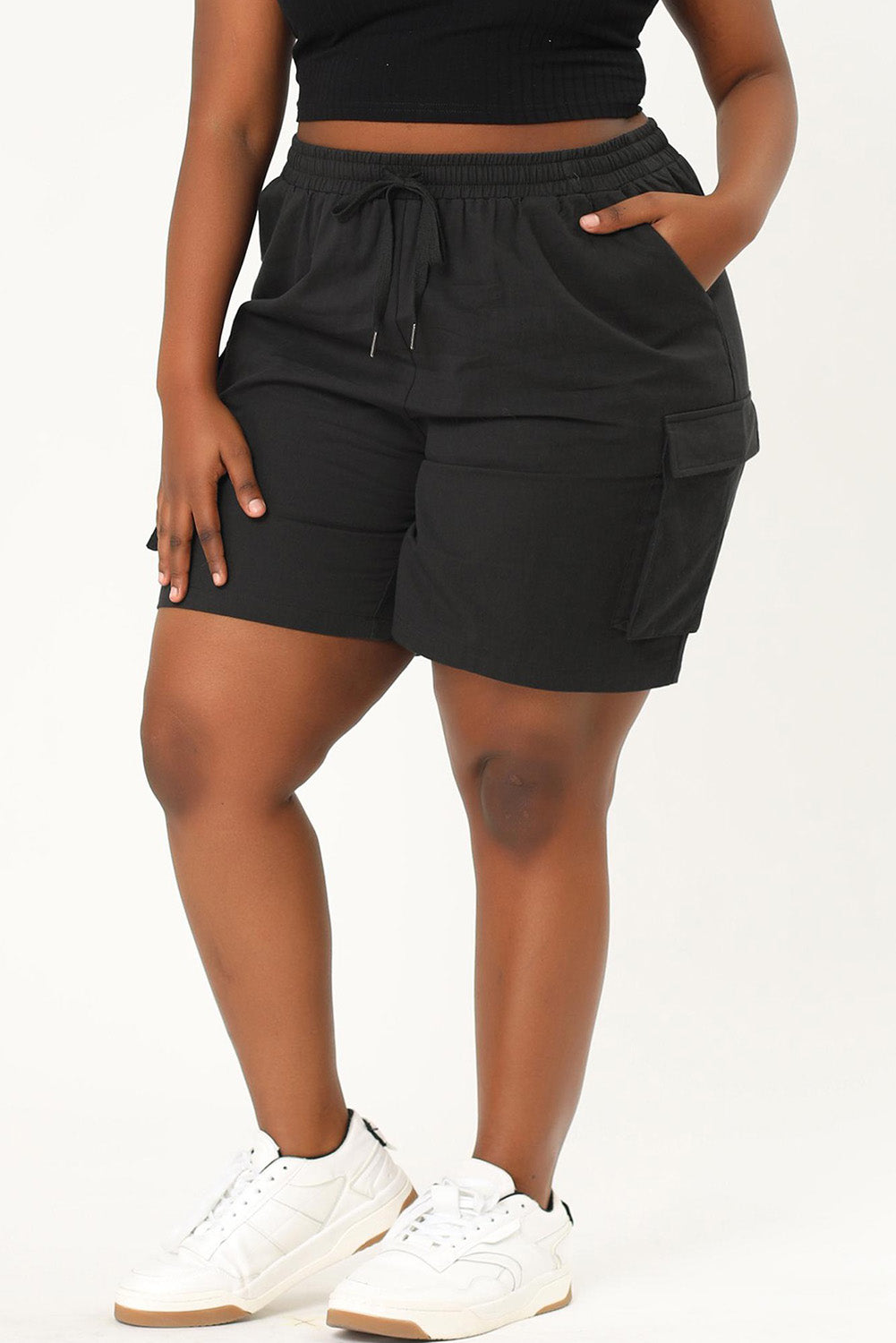 Black Plus Size Large Pocket Cargo Shorts Plus Size Bottoms JT's Designer Fashion