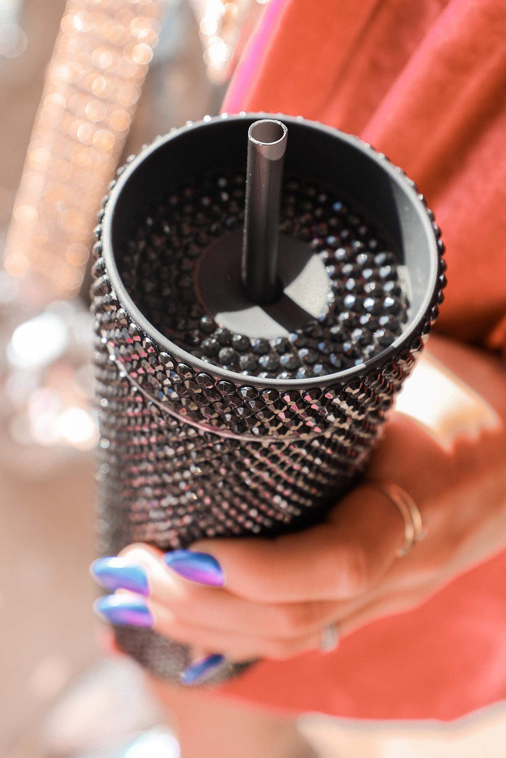 Black Full Rhinestone Straw Cup Tumblers JT's Designer Fashion