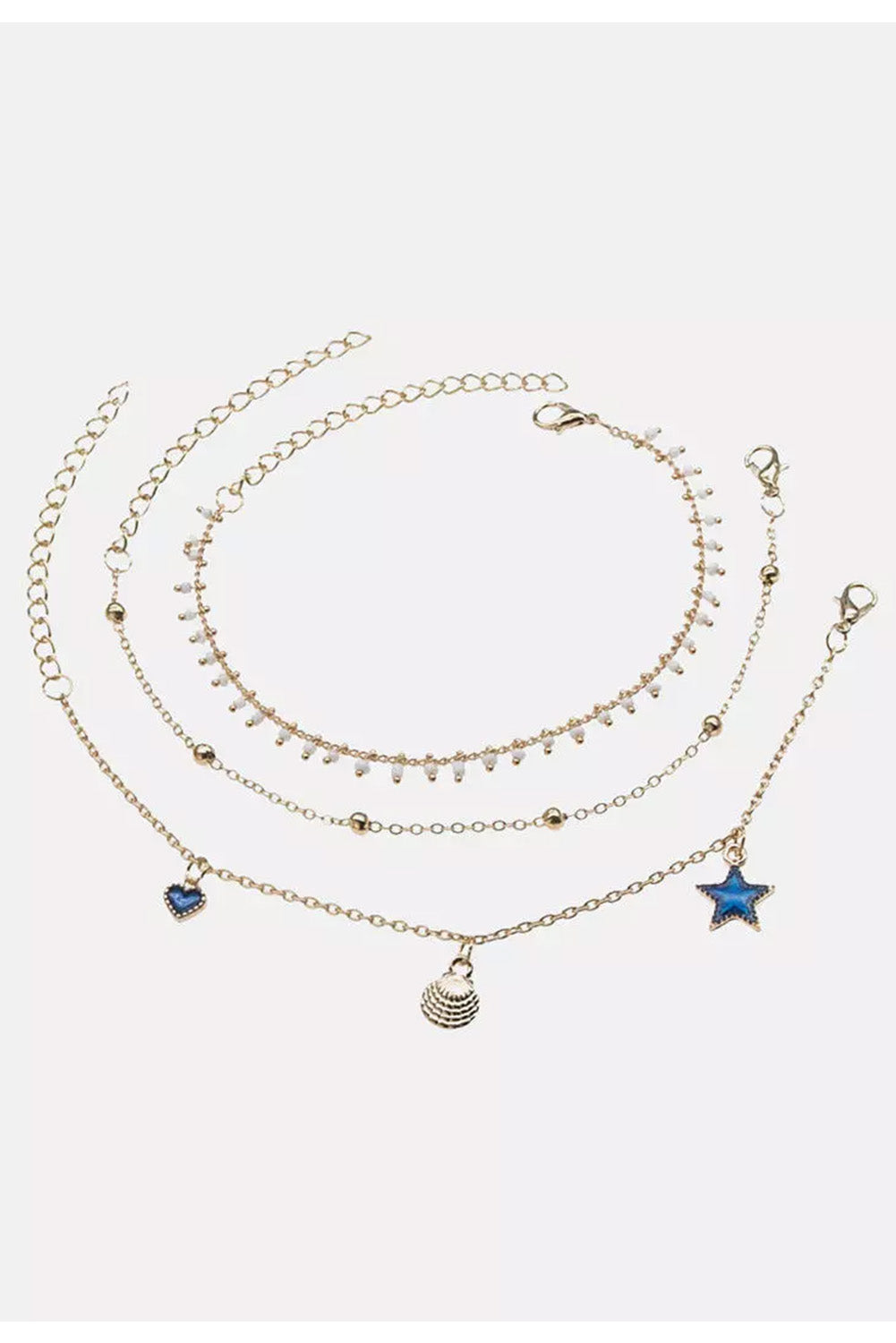 Gold 3Pcs Bohemian Star Beading Shell Anklet Jewelry JT's Designer Fashion