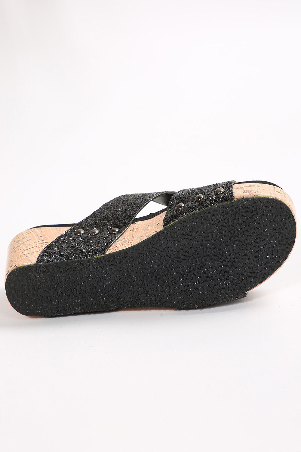 Black Sequin Hollow Out Rivet Slippers Slippers JT's Designer Fashion