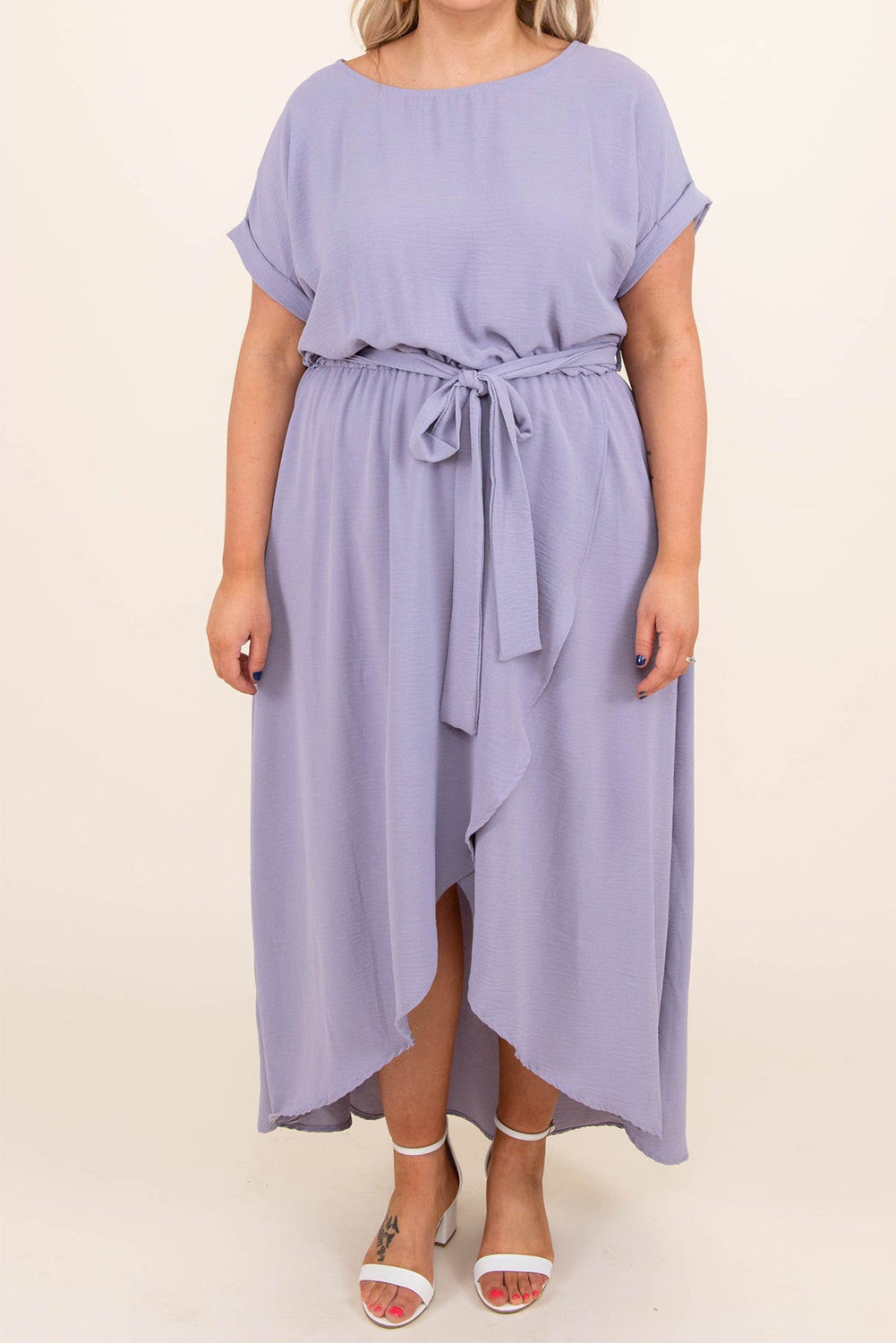 Purple Plus Size Roll up Short Sleeves High Low Maxi Dress Plus Size Dresses JT's Designer Fashion