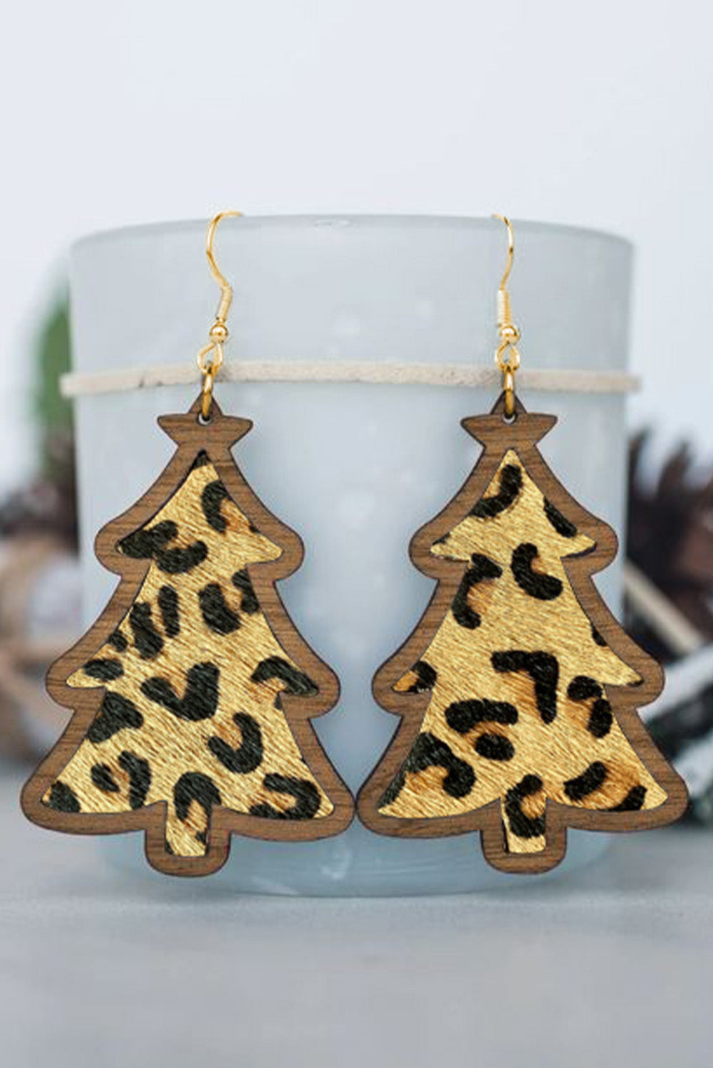 Brown Christmas Tree Shape Pattern Print Dangle Earrings Jewelry JT's Designer Fashion