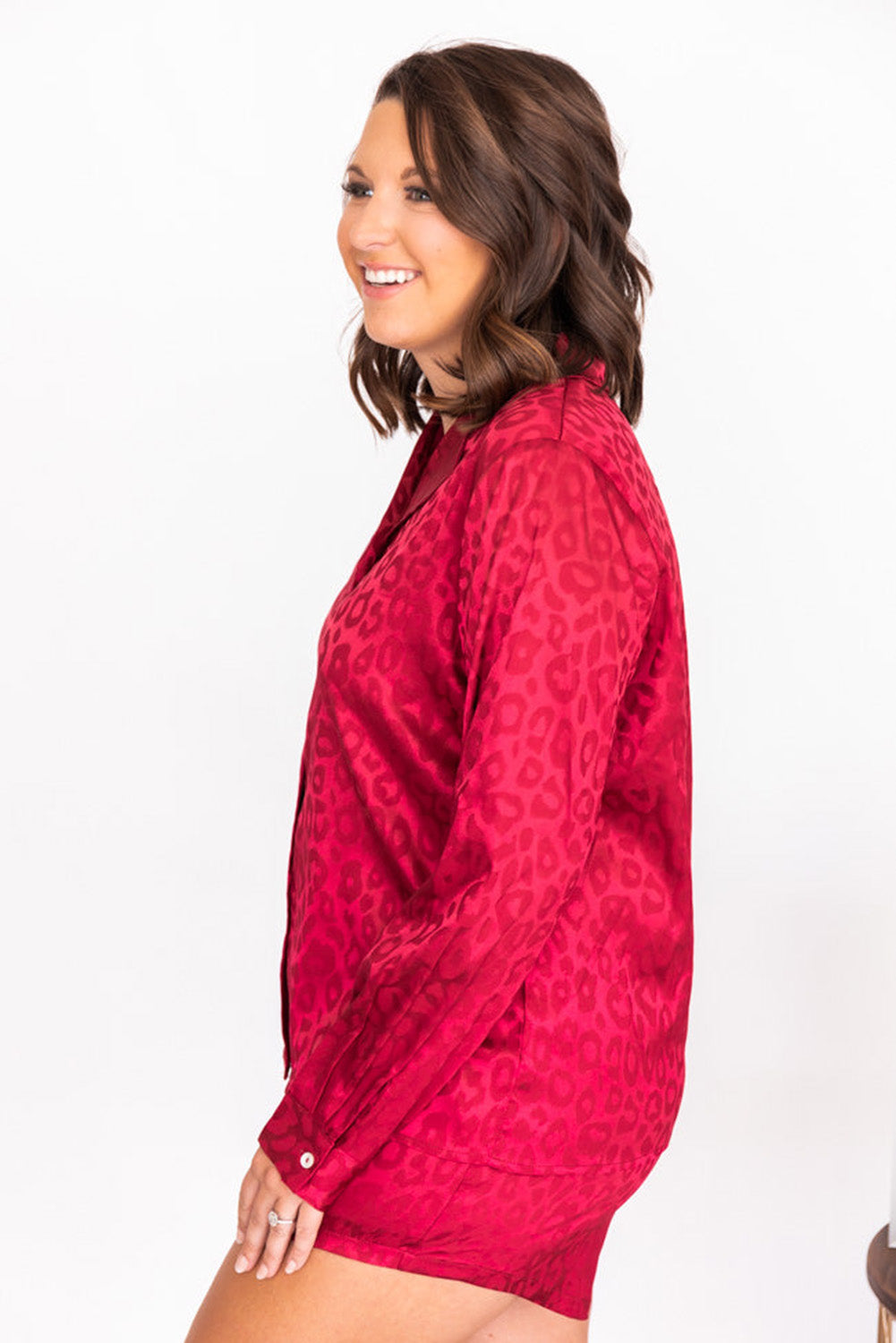 Red Leopard Print Long Sleeve Satin Plus Size Sleepwear Plus Size JT's Designer Fashion