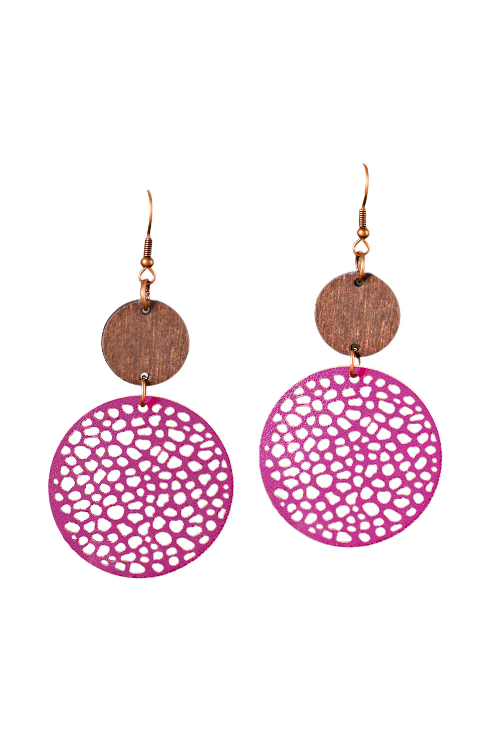 Rose Hollow Out Wooden Round Drop Earrings Jewelry JT's Designer Fashion