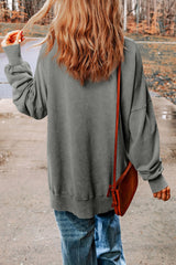 Gray Slogan Print Side Split Oversized Sweatshirt Graphic Sweatshirts JT's Designer Fashion