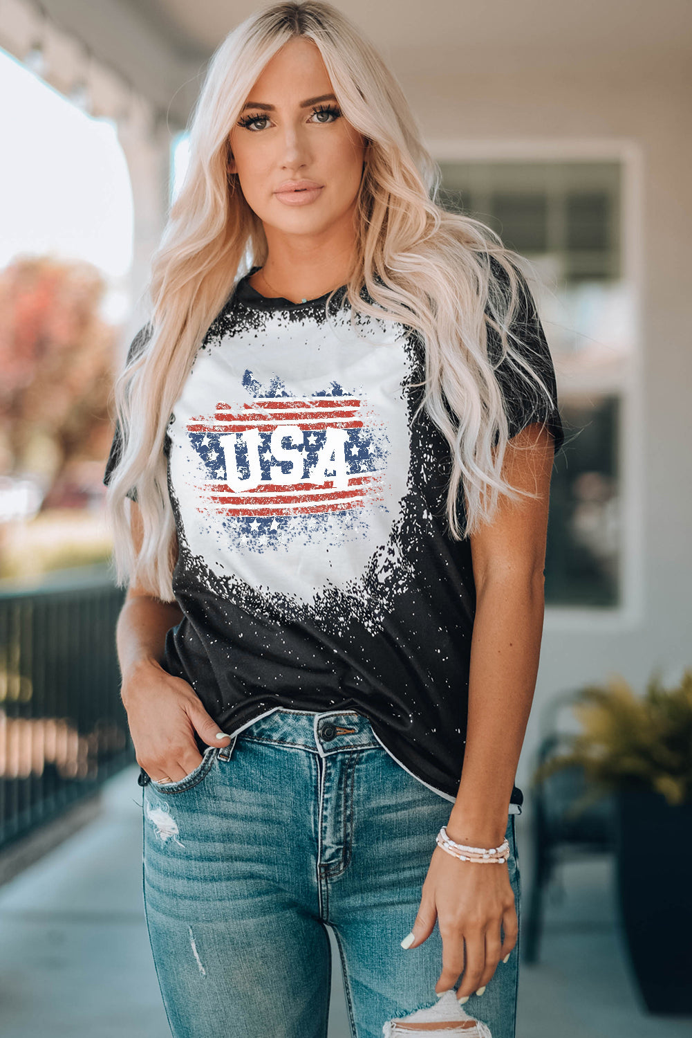 Black Family Matching USA Letter Flag Print Color Block Top Family T-shirts JT's Designer Fashion