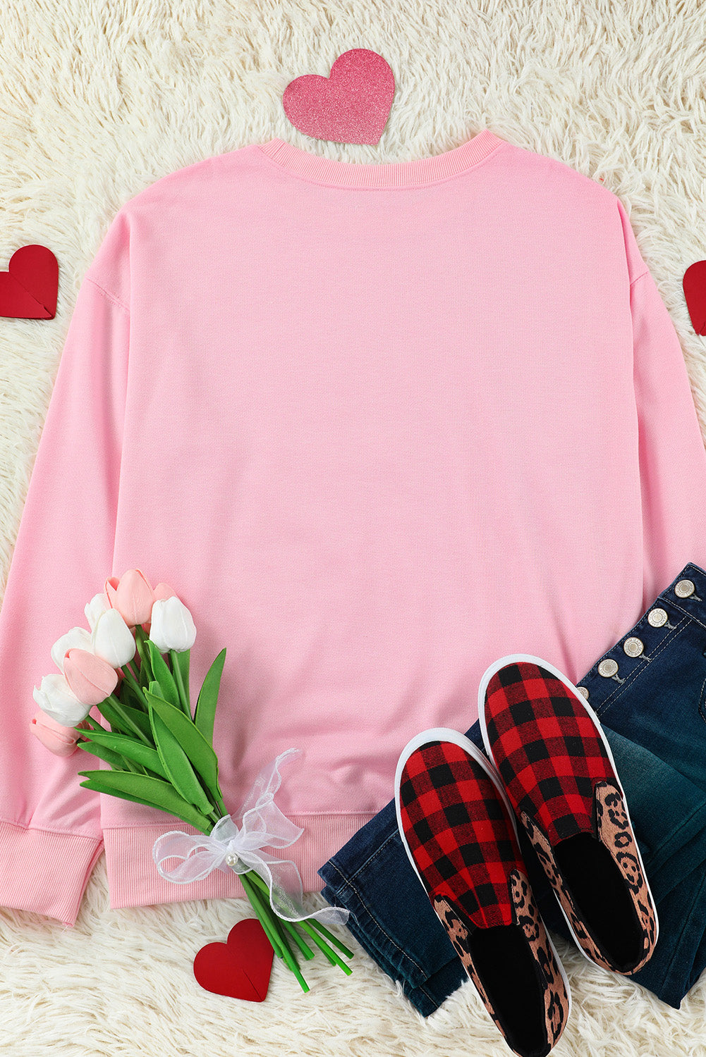 Pink LOVER Puff Print Drop Shoulder Pullover Sweatshirt Graphic Sweatshirts JT's Designer Fashion