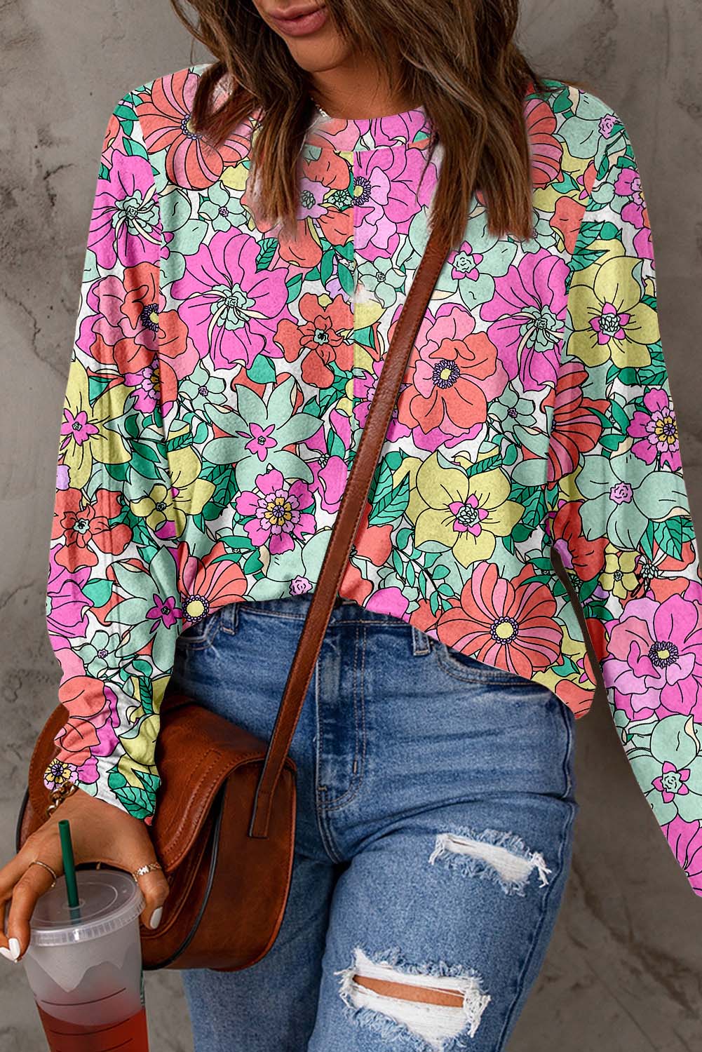 Multicolor Sweet Floral Print Long Sleeve Top Tops & Tees JT's Designer Fashion