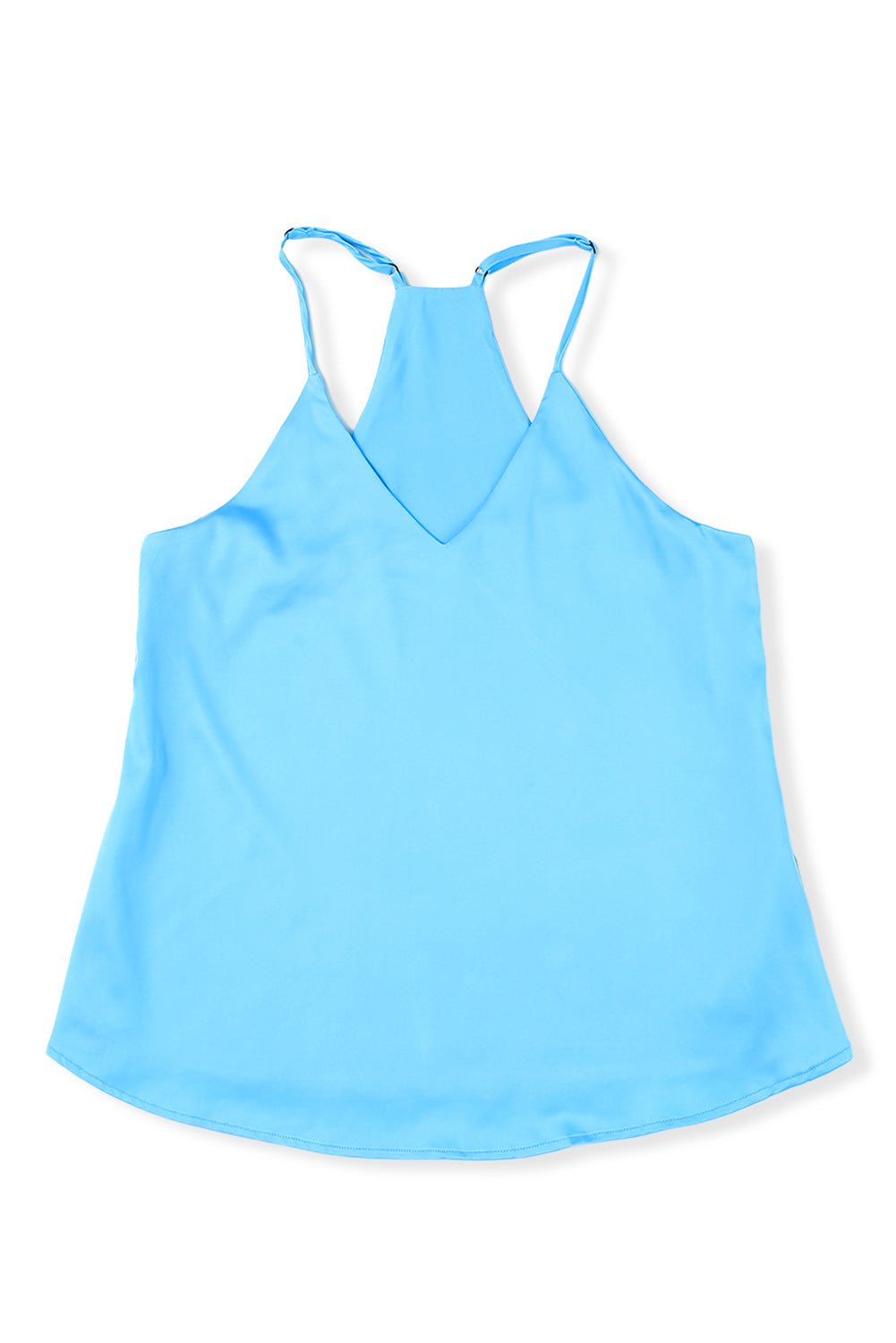 Sky Blue Spaghetti Straps Satin Tank Top Tank Tops JT's Designer Fashion