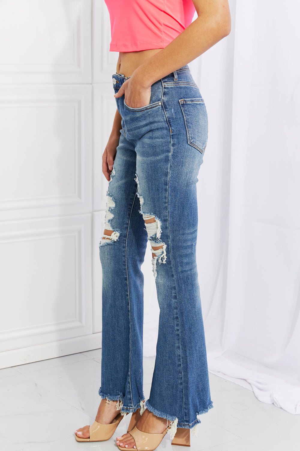 RISEN Full Size Hazel High Rise Distressed Flare Jeans Jeans JT's Designer Fashion