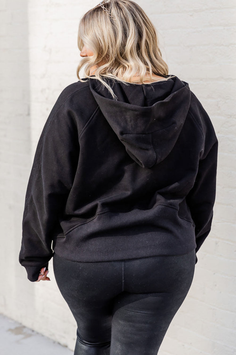 Black Half Zipper Kangaroo Pocket Plus Size Hoodie Outerwear JT's Designer Fashion