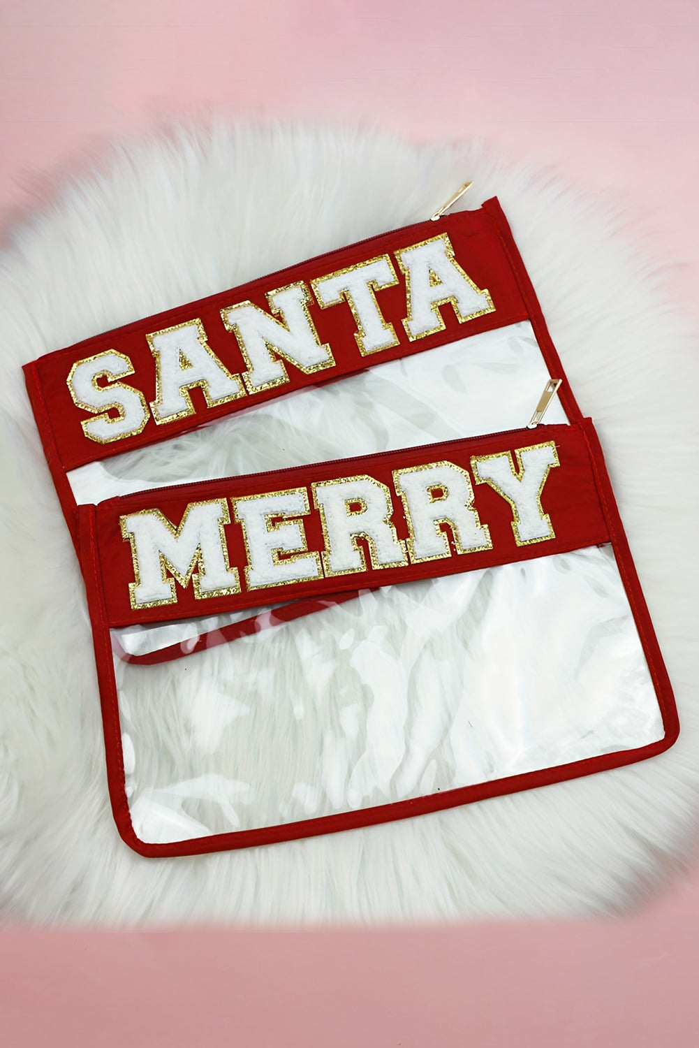 Red SANTA Contrast Trim Clear Makeup Bag Other Accessories JT's Designer Fashion