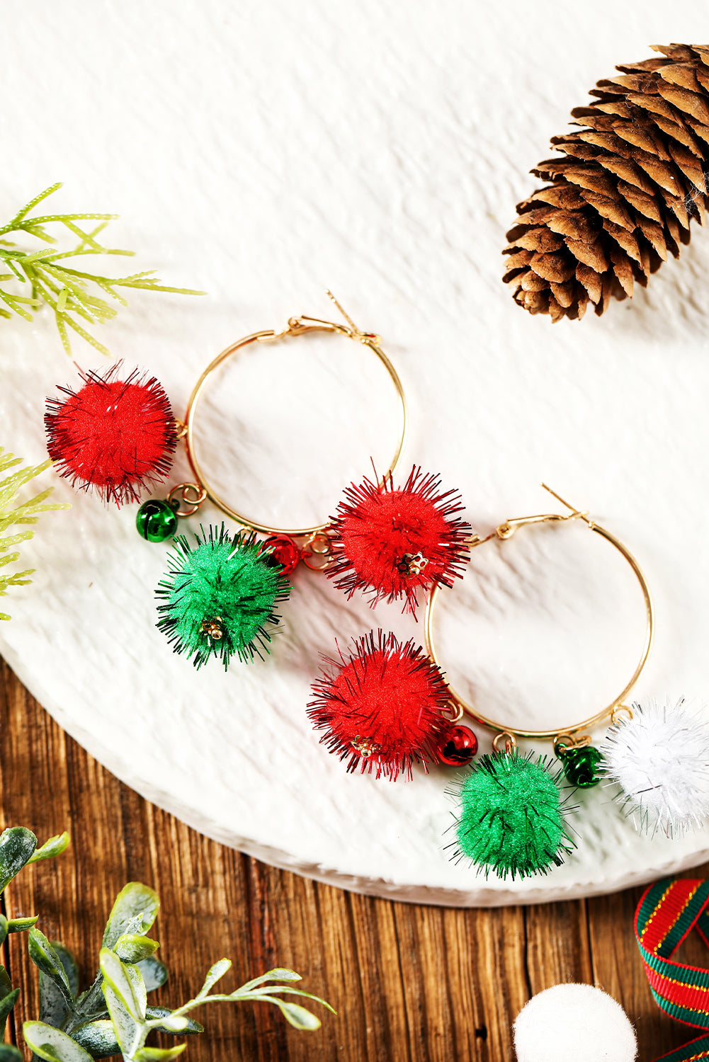 Gold Pom Pom Color Block Hoop Earrings Jewelry JT's Designer Fashion