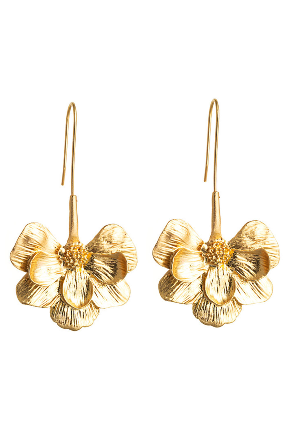 Gold Gold Floral Pendant Hook Earrings Jewelry JT's Designer Fashion