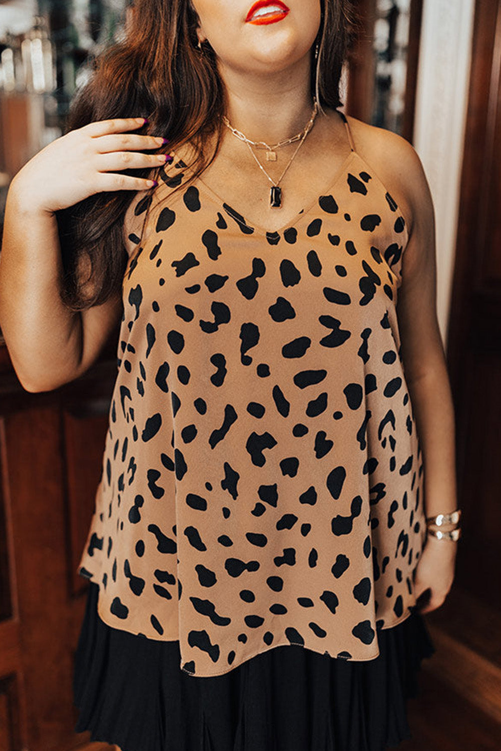 Leopard Leopard Leopard Spaghetti Straps Babydoll Style Plus Size Top Plus Size JT's Designer Fashion