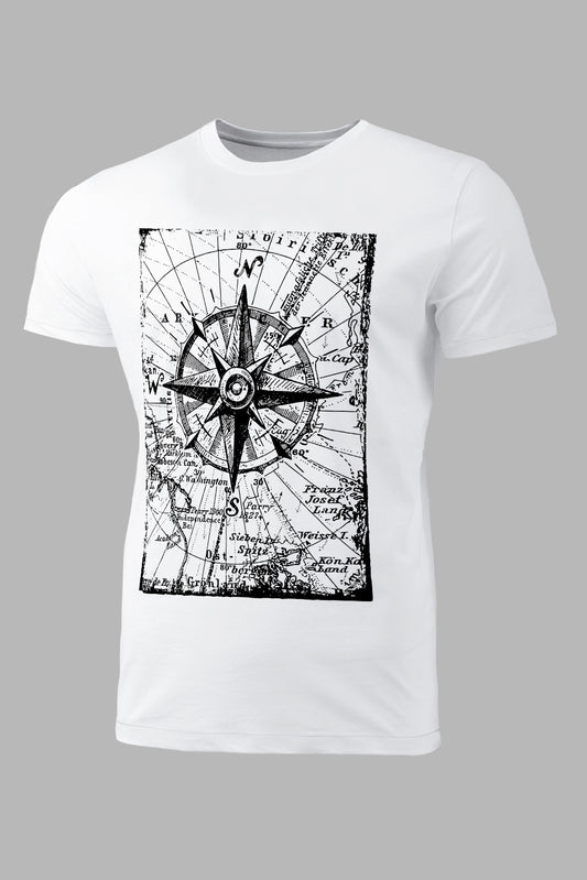 White Enjoy Adventure Compass Graphic Mens T Shirt White 62%Polyester+32%Cotton+6%Elastane Men's Tops JT's Designer Fashion