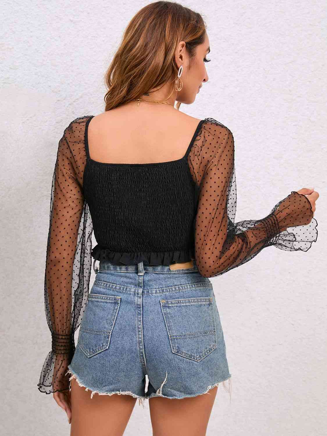 Drawstring Flounce Sleeve Cropped Top Crop Tops JT's Designer Fashion