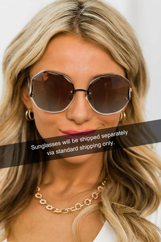 Brown Rimless Geometric Frame Fashion Sunglasses Other Accessories JT's Designer Fashion