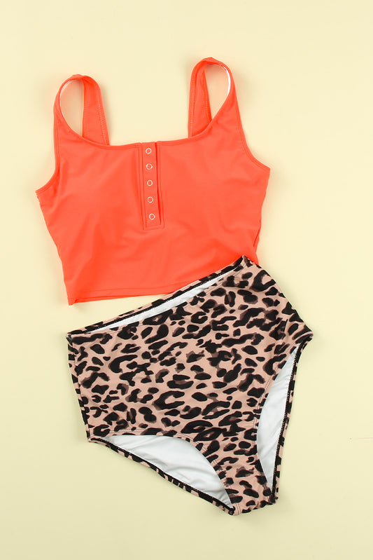 Square Neck Sleeveless Leopard Print Tankini Set Tankinis JT's Designer Fashion