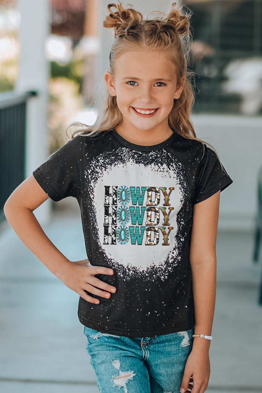 Black Family Matching HOWDY Graphic Print Crew Neck Girl's T Shirt Family T-shirts JT's Designer Fashion