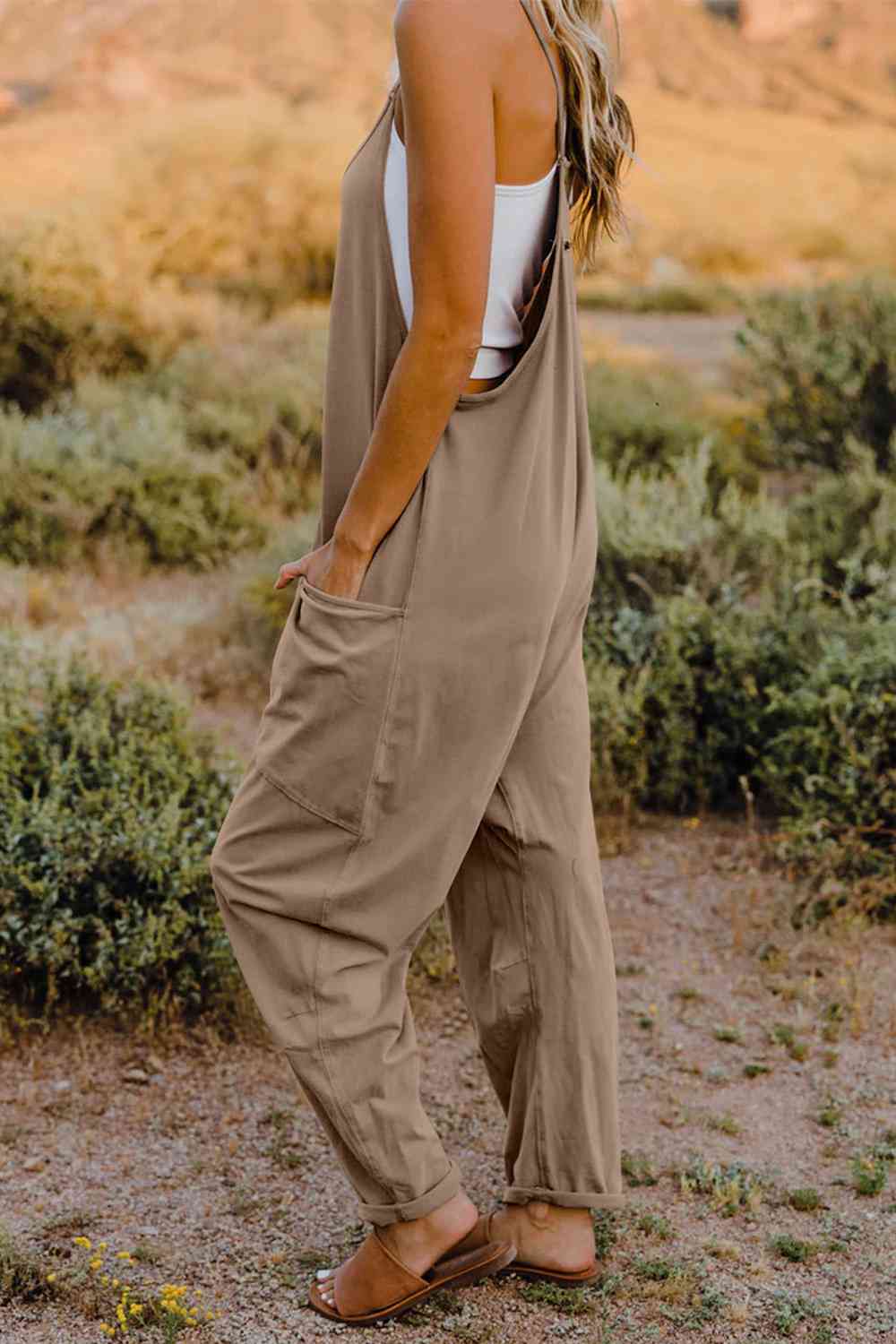 Double Take V-Neck Sleeveless Jumpsuit with Pocket Jumpsuits & Rompers JT's Designer Fashion