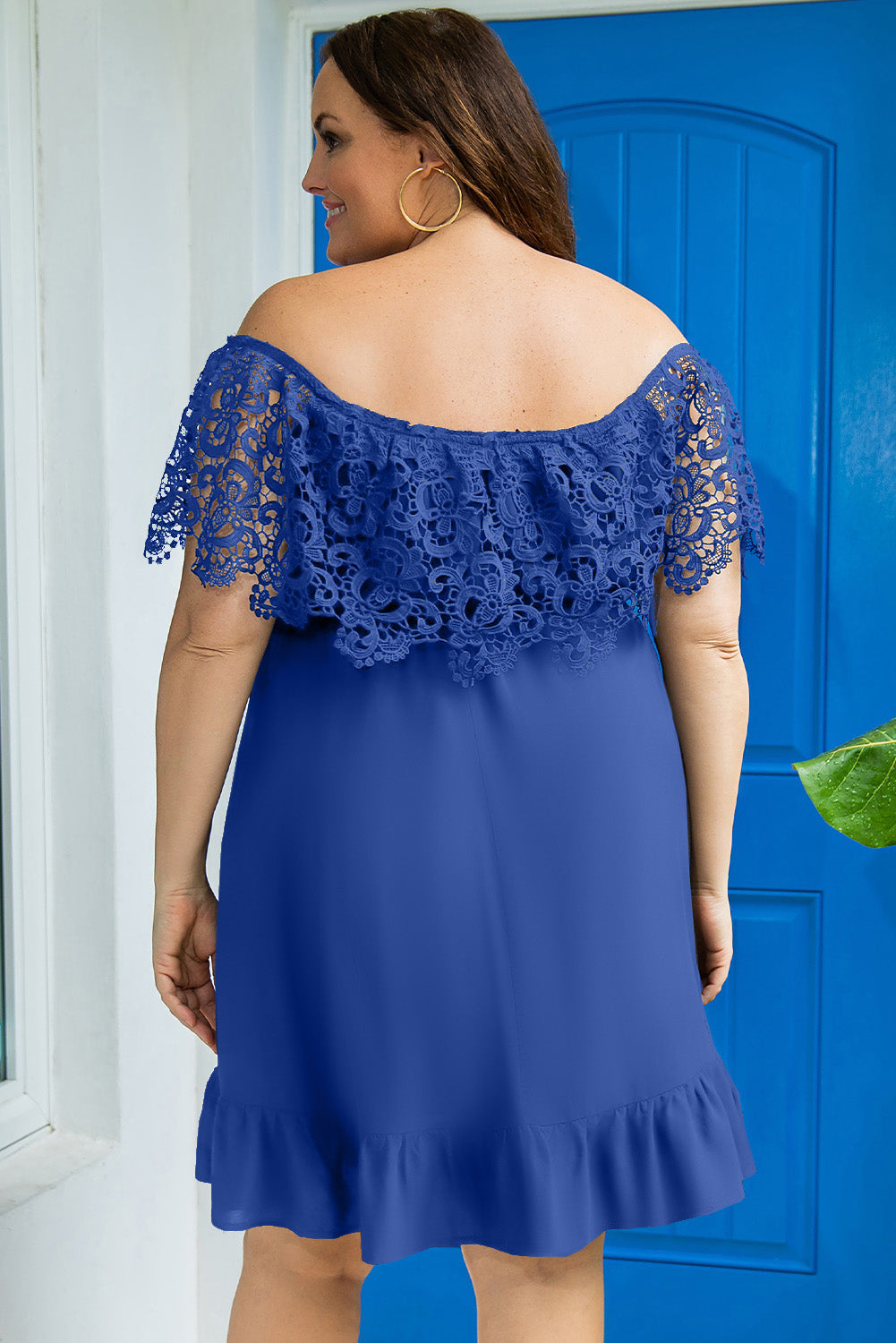 Blue Off-the-shoulder Lace Sleeves Plus size Dress Plus Size Dresses JT's Designer Fashion