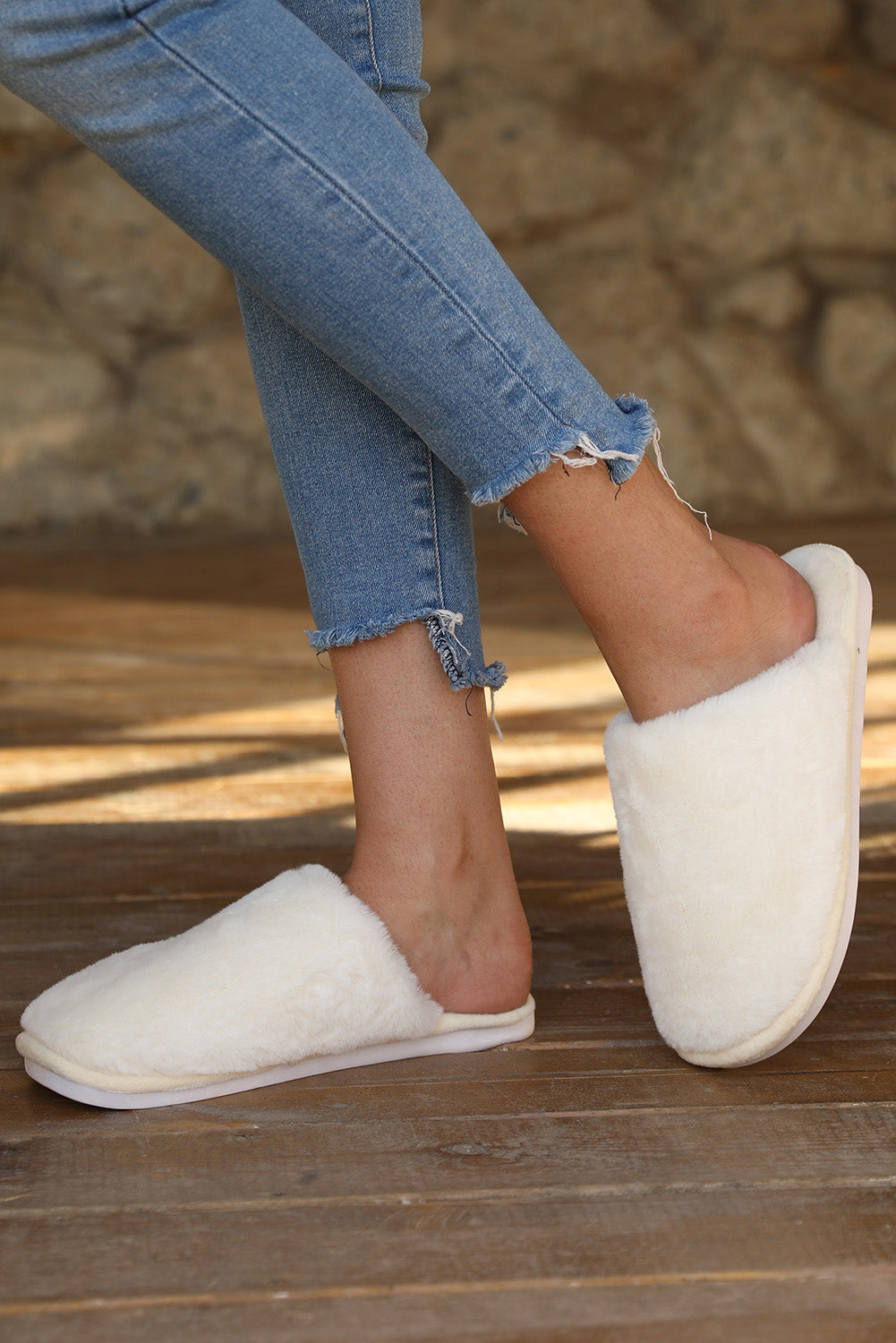 White Fuzzy Winter Home Slippers Slippers JT's Designer Fashion