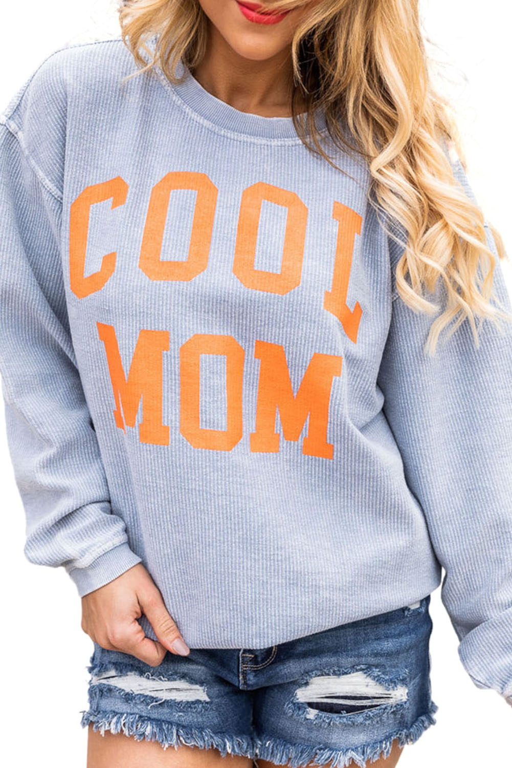 Gray Cool Mom Graphic Print Cording Sweatshirt Pre Order Sweatshirts & Hoodies JT's Designer Fashion