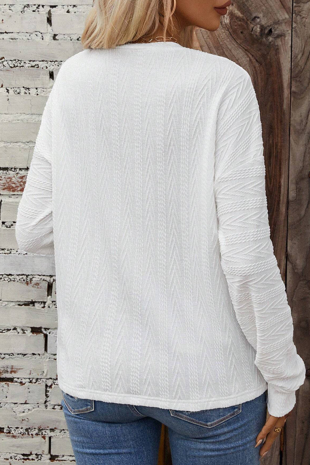 White Round Neck Drop Shoulder Textured Knit Top Tops & Tees JT's Designer Fashion