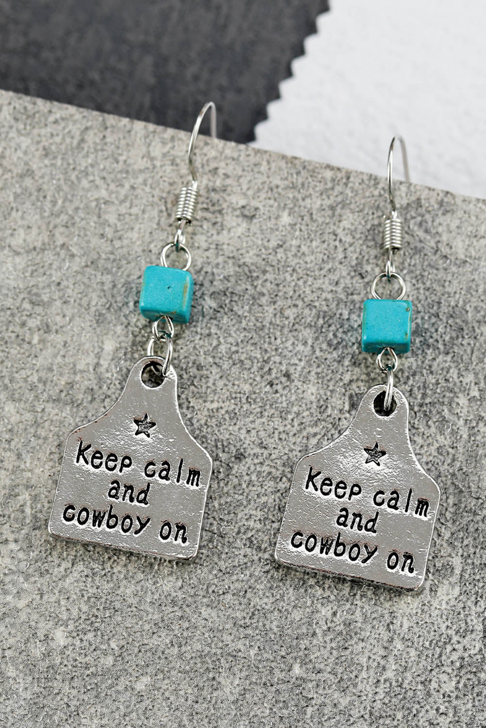 Silver Slogan Lettering Turquoise Drop Earrings Jewelry JT's Designer Fashion