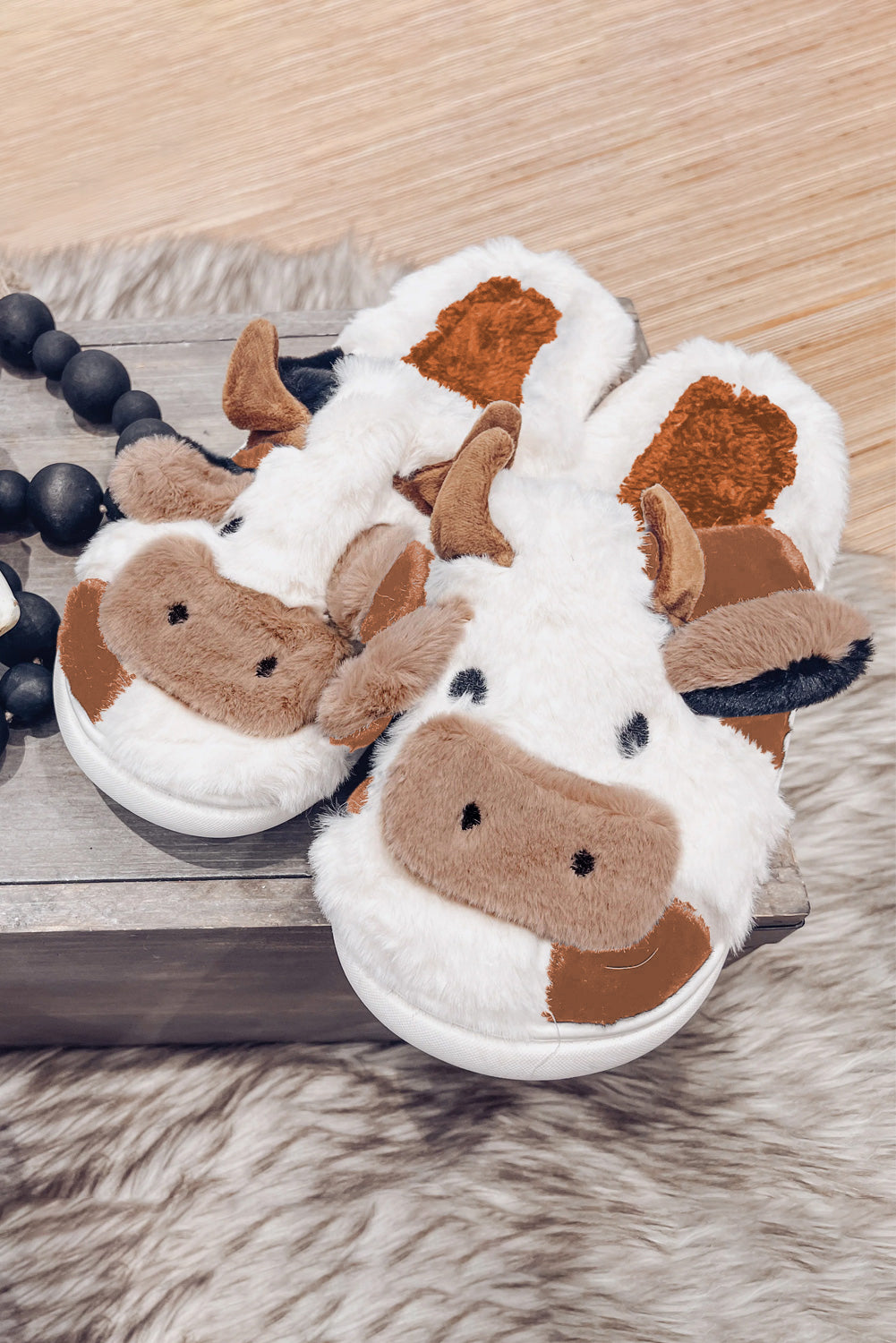 Camel Cartoon Cow Pattern Plush Lined Slippers Slippers JT's Designer Fashion