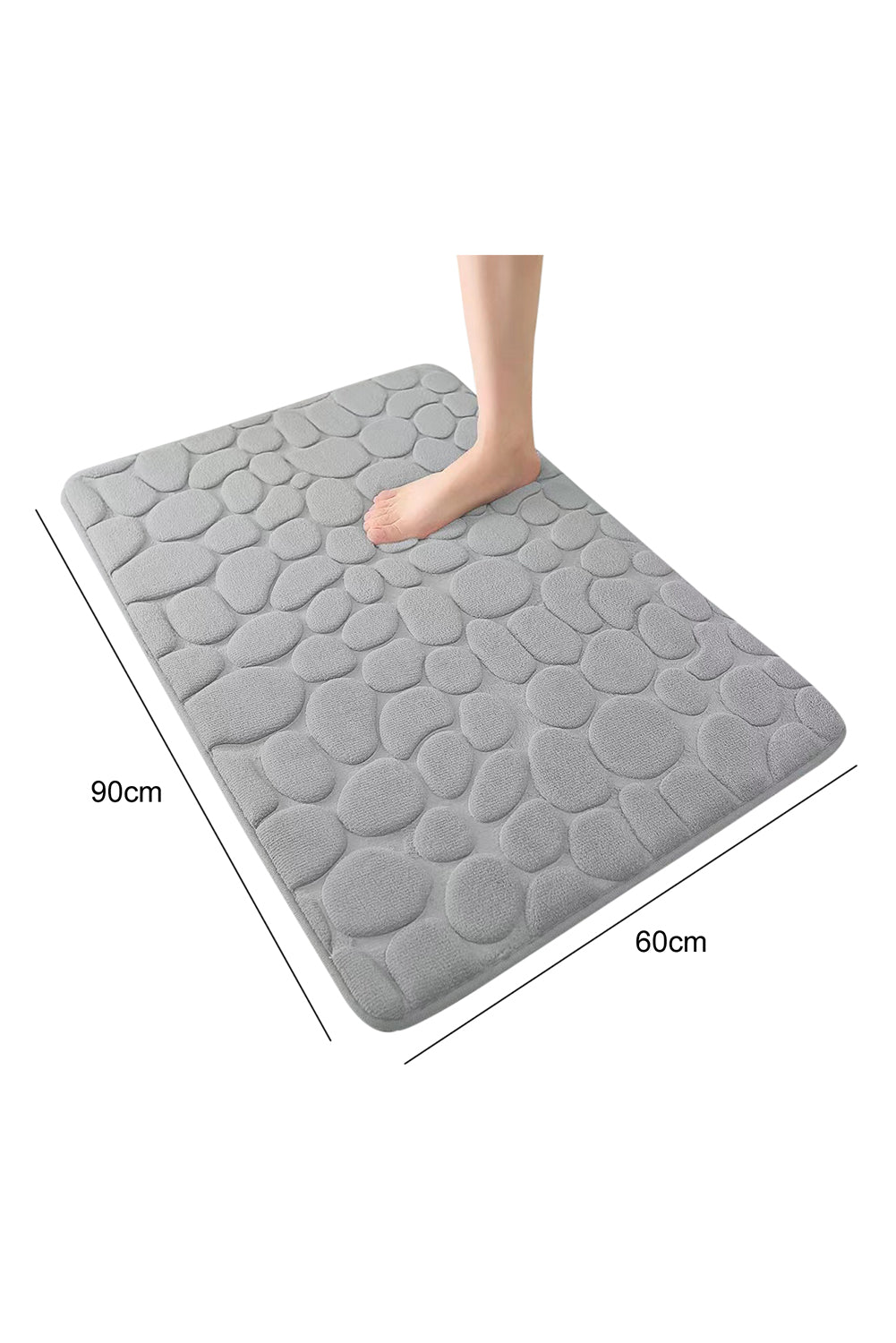 Light Grey Cobblestone Embossed Non-slip Bath Rug 90*60cm Other Accessories JT's Designer Fashion