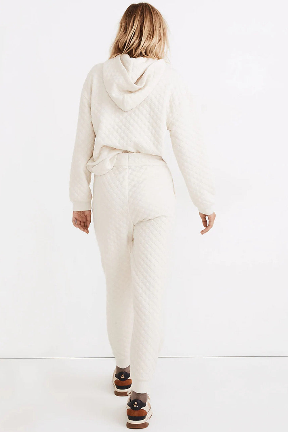 Bright White Quilted Hoodie and Sweatpants Two Piece Set Bottoms JT's Designer Fashion