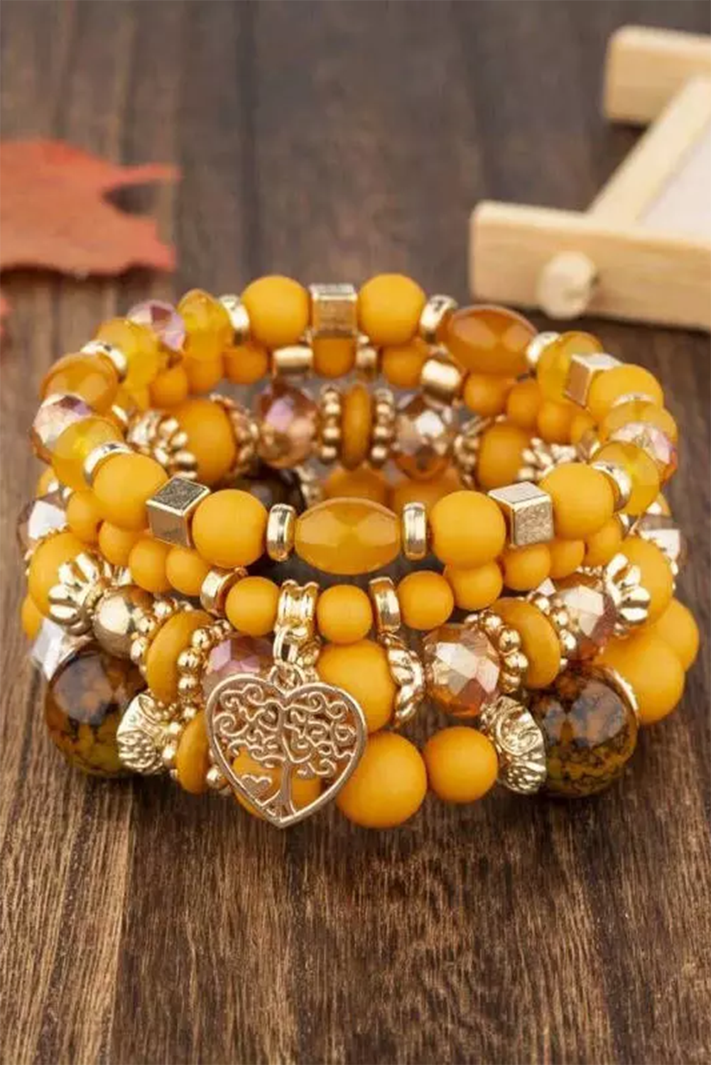 Vitality Orange Crystal Beading Heart Pendant Multi-layer Bracelet Jewelry JT's Designer Fashion