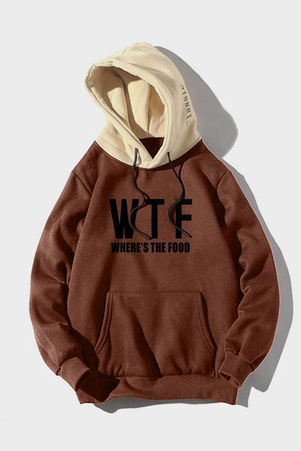 Brown Men's Letter Print Pocketed Slim-fit Long Sleeve Hoodie Men's Tops JT's Designer Fashion
