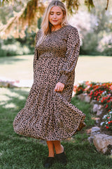 Pink Plus Size Leopard Print Smocked Tiered Dress Plus Size Dresses JT's Designer Fashion