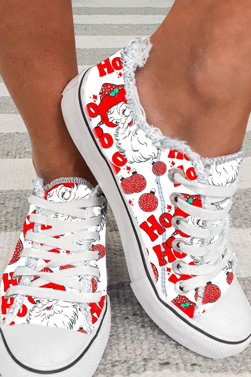 Red HO Santa Claus Print Flat Canvas Shoes Women's Shoes JT's Designer Fashion