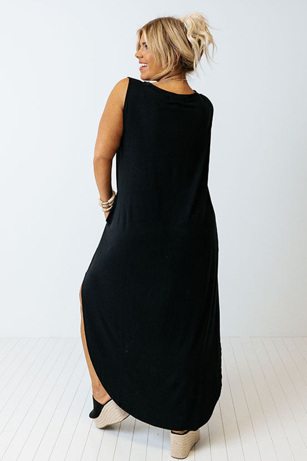 Black Plus Size Wide Sleeveless Shoulder Straps Maxi Dress Plus Size Dresses JT's Designer Fashion