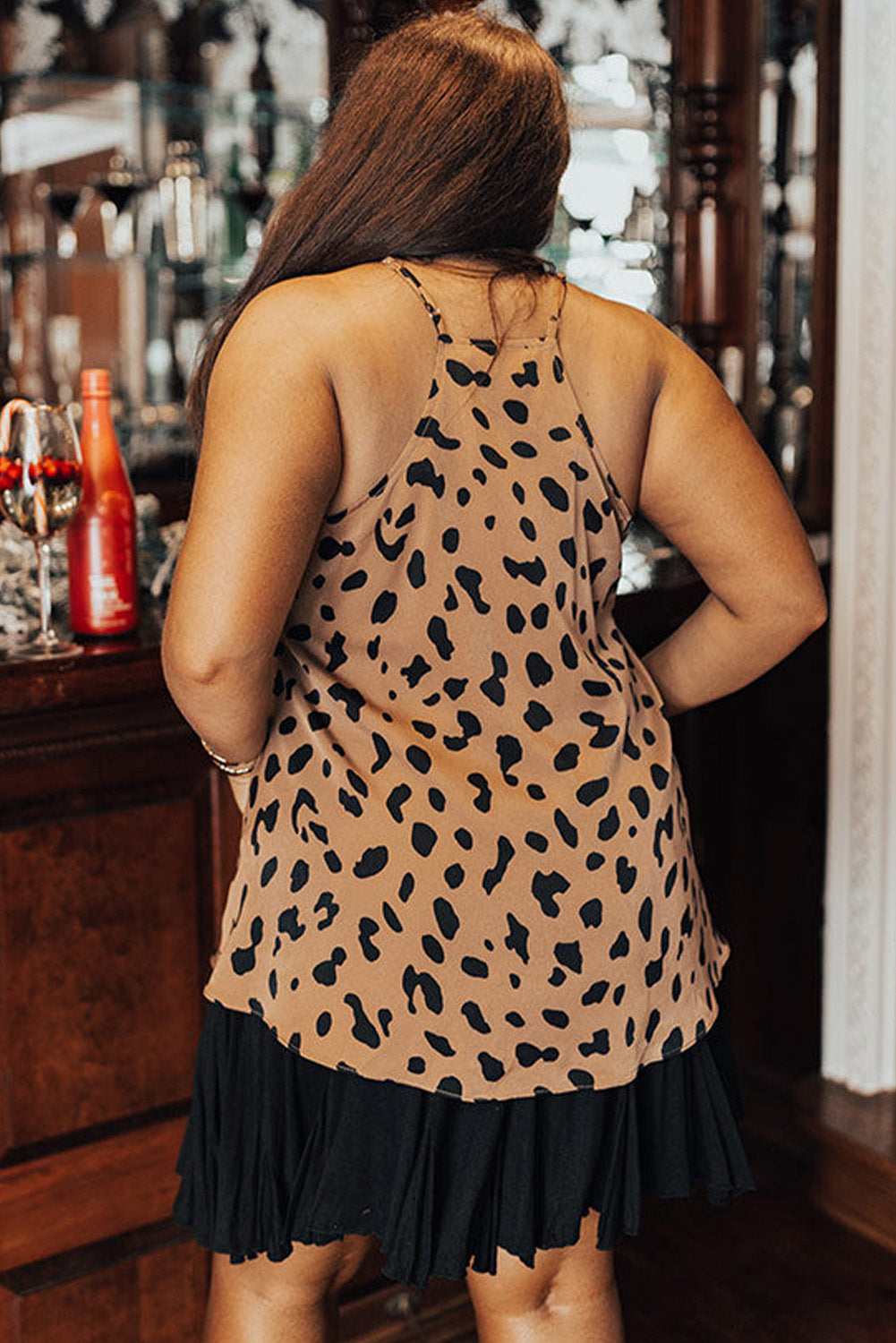 Leopard Leopard Leopard Spaghetti Straps Babydoll Style Plus Size Top Plus Size JT's Designer Fashion