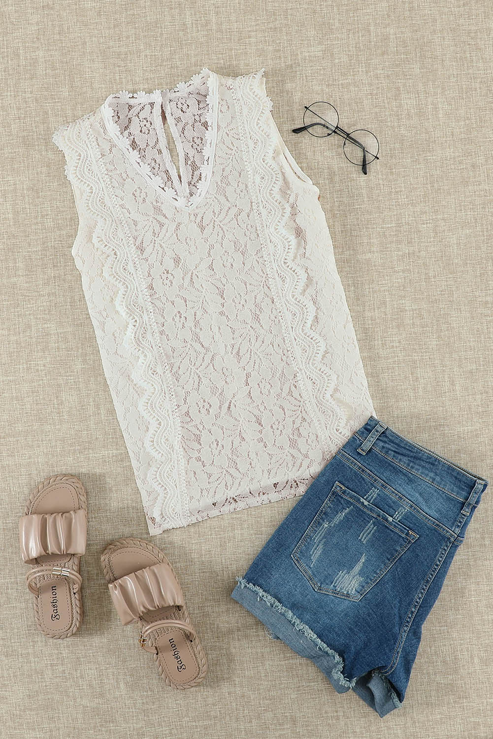 White Lace V Neck Tank Top Tank Tops JT's Designer Fashion