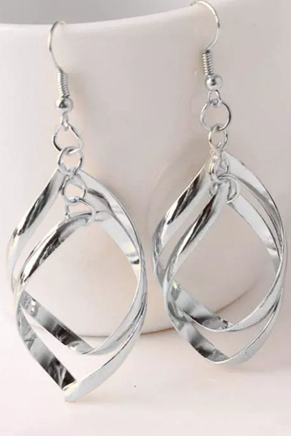 Silver Double Spirals Rhombus Alloy Earrings Jewelry JT's Designer Fashion