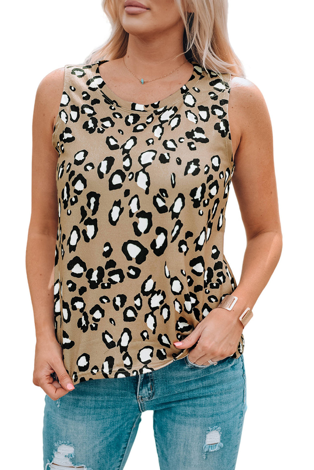 Leopard Print Crew Neck Tank Top Tank Tops JT's Designer Fashion