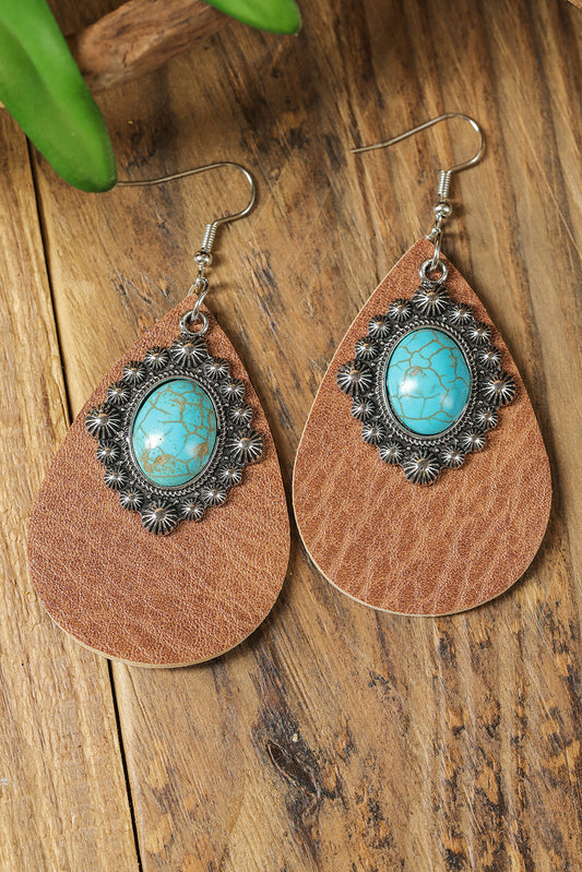 Boho Turquoise Gem Stone PU Leather Hook Earrings Jewelry JT's Designer Fashion