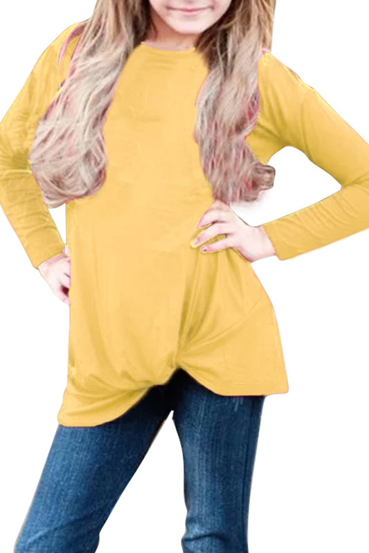 Mustard Twist Knot Detail Long Sleeve Girl’s Top Girls Tops JT's Designer Fashion