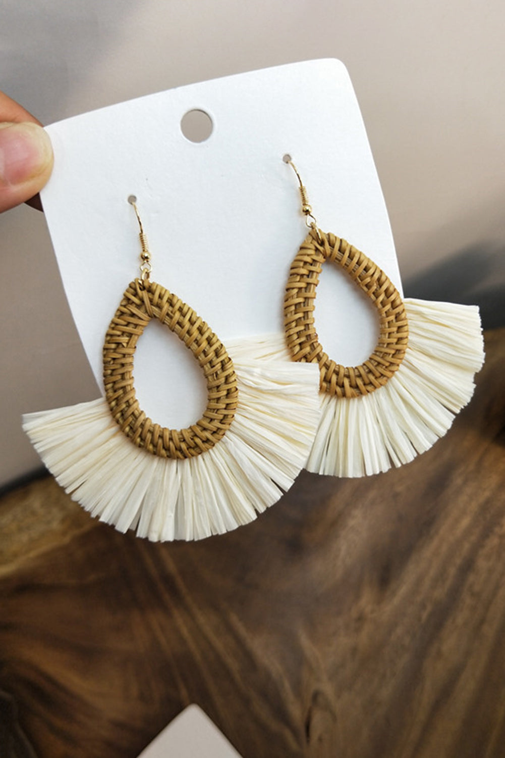 Beige Bohemian Semi-circle Woven Drop Earrings Jewelry JT's Designer Fashion