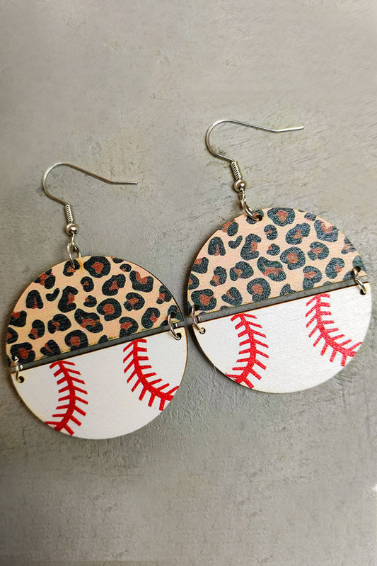 Leopard Baseball Semicircle Mosaic Wood Earrings Jewelry JT's Designer Fashion