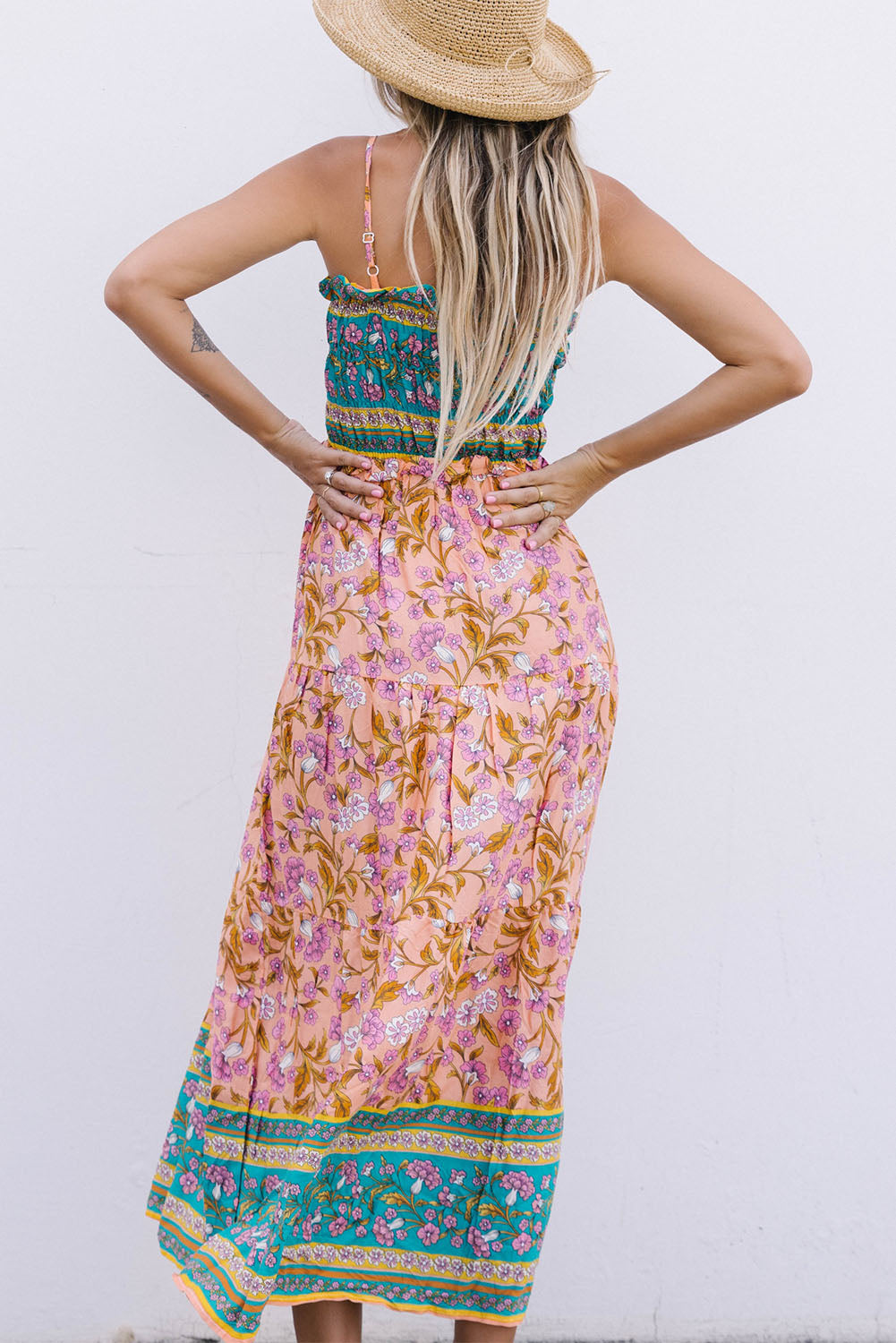 Floral Print Bodice Spaghetti Strap Maxi Dress Maxi Dresses JT's Designer Fashion