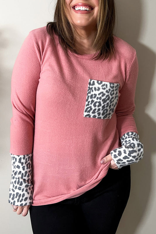 Pink Leopard Cuffs Brushed Plus Size Top Tops & Tees JT's Designer Fashion