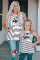 Family Matching I Love Coffee Heart Print Striped Girl's Tank Top Family T-shirts JT's Designer Fashion