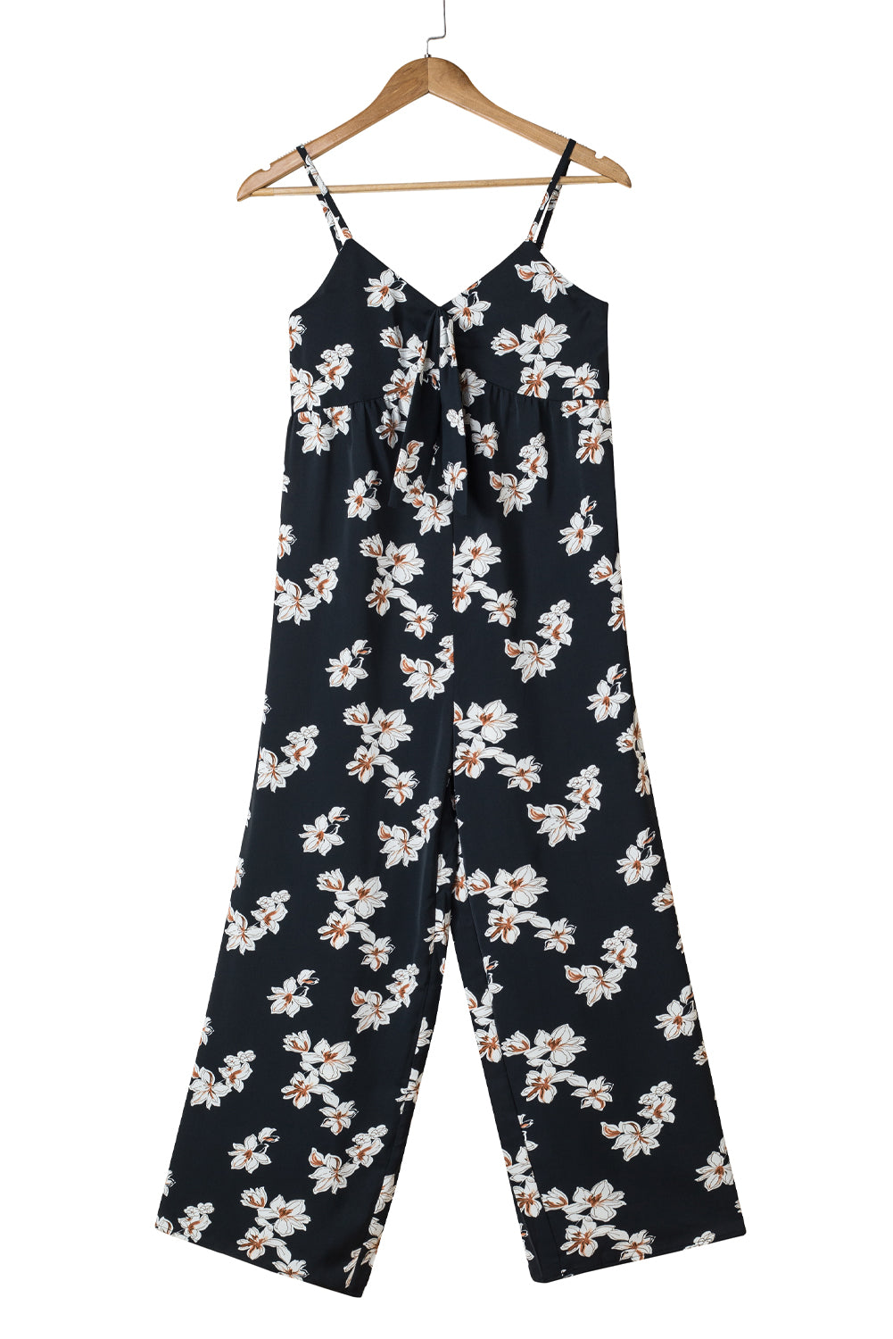 Black Tie Decor V Neck Floral Wide Leg Jumpsuit Jumpsuits & Rompers JT's Designer Fashion